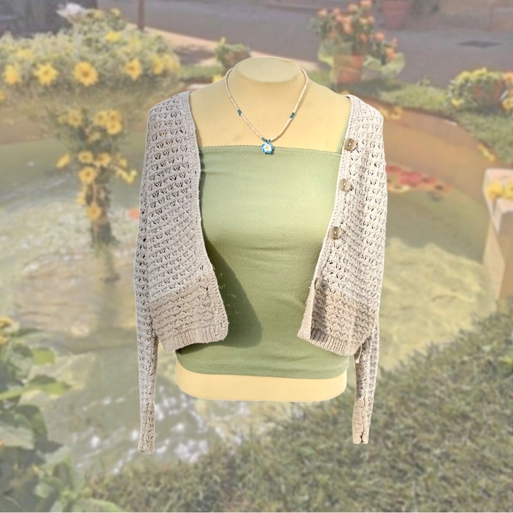 ・❥・cream/tan crochet cardigan・❥・